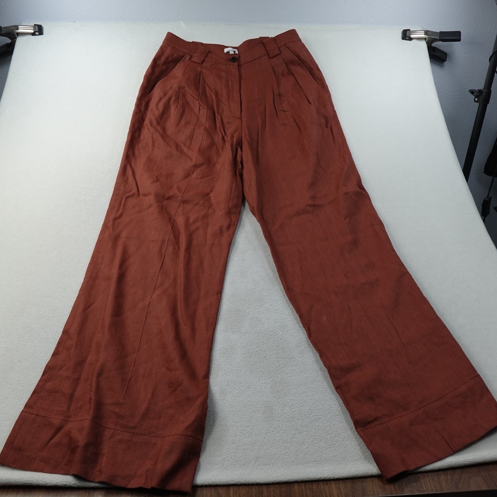 ALC Linen Wide Leg Pants Womens 8 Burnt Orange Pleated Trousers Office Travel